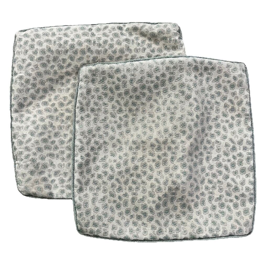 Nikki Mineral Aqua Gray Cheetah Jacquard 2 Pillow Covers 17x17 Custom Piping Zip